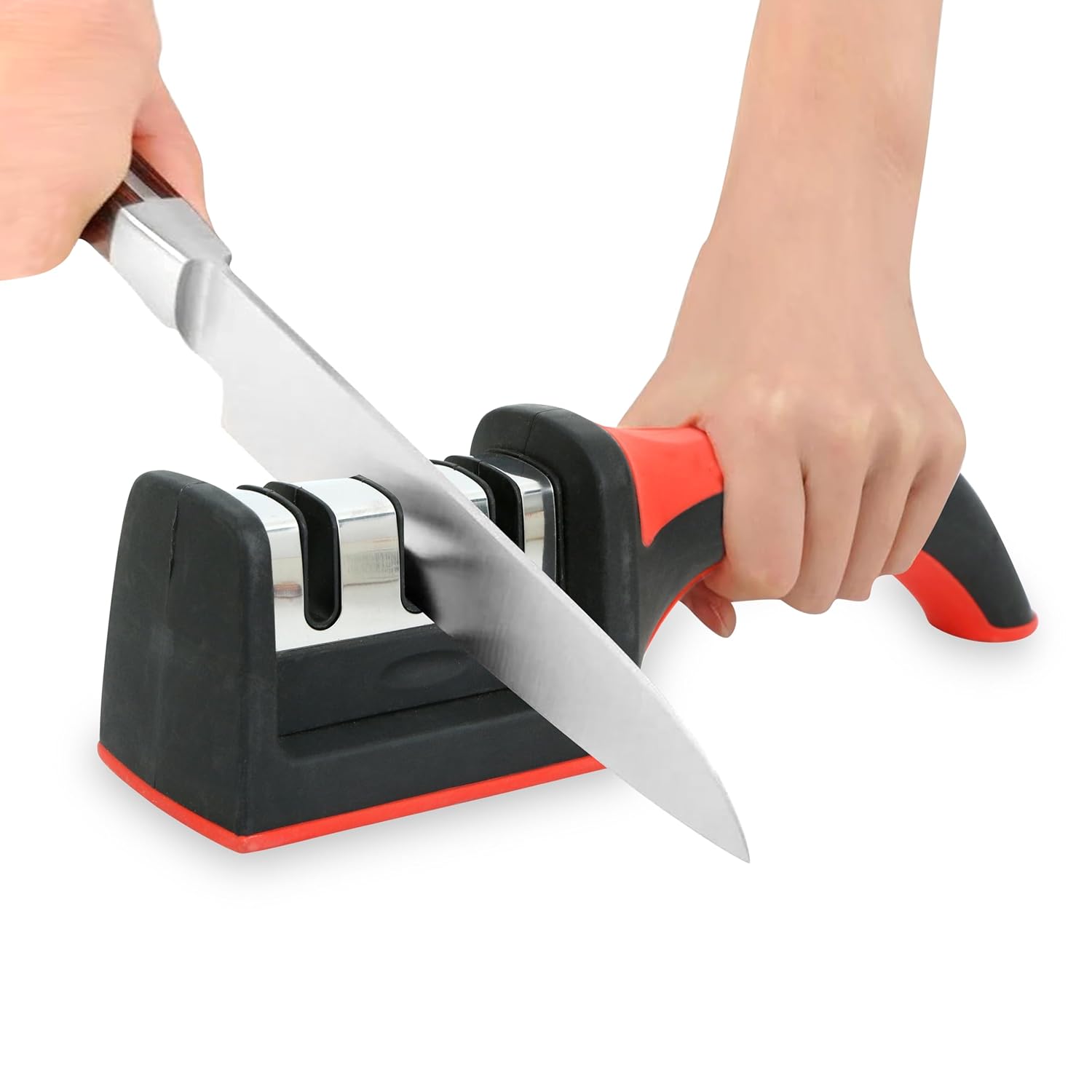 Kiyansh Enterprise 3 in 1 Knife Sharpener with Easy-Grip Handle and Non-Slip Rubber Base, 3-Stage Sharpening Tool forAll Types of Ceramic Knives and Steel Knives