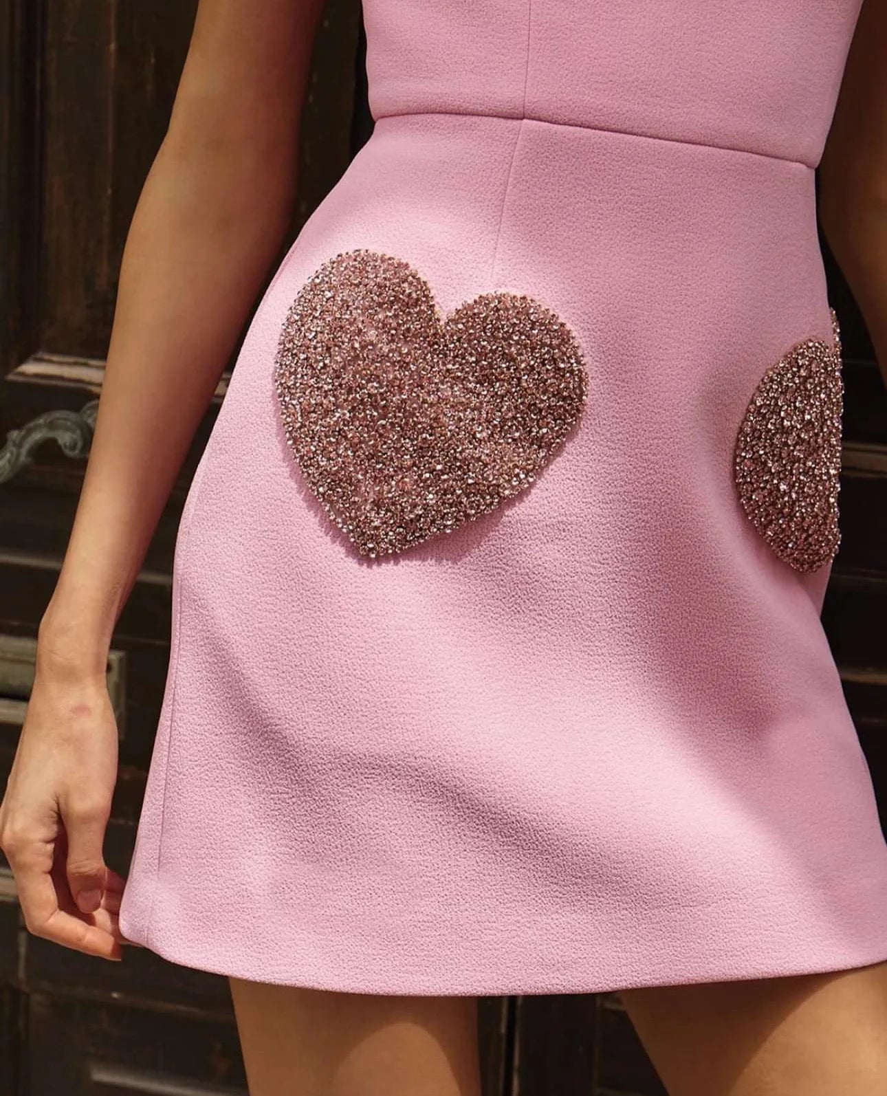 Fashion Love Embroidery Patchwork Mini Dress Women Square Neck Puff Short Sleeve Dresses Lady Slim Chic Pink Zipper Street Robes