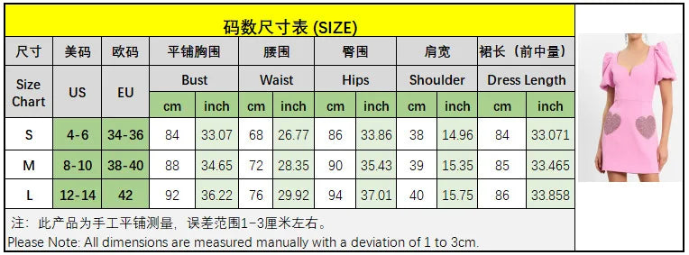 Fashion Love Embroidery Patchwork Mini Dress Women Square Neck Puff Short Sleeve Dresses Lady Slim Chic Pink Zipper Street Robes